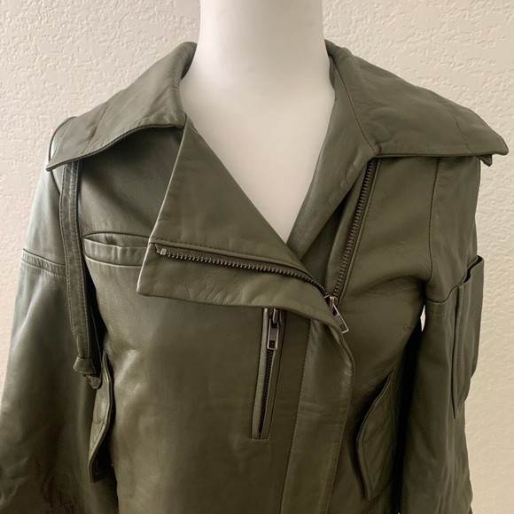YaYa Aflalo 100% Leather Moto Jacket Green - Picture 2 of 10